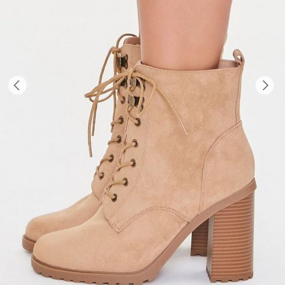 Forever 21 tan high heel lace up booties, 7.5 - Picture 10 of 10